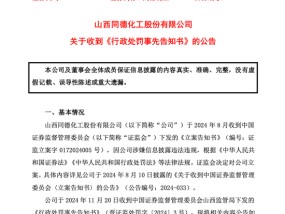 同德化工收《行政处罚事先告知书》，公司拟被罚100万元