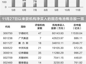 固态电池市场热度高 机构净买入15只个股